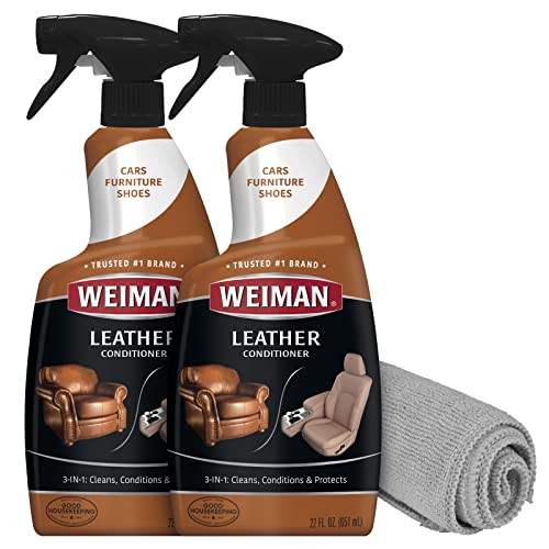 Weiman Leather Cleaner Conditioner & Protector For Couches, Boots, Chairs, Bags, Purses & Auto Interior With Microfiber Towel Included (2 Pack) #TOP7