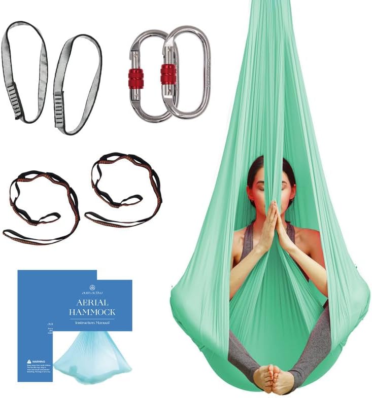 Aerial Yoga Hammock - Durable Aerial Silk with Extension Straps, Carabiners, and Pose Guide - Aerial Silks for Home, Antigravity Yoga, Inversion Exercises, Yoga Starter Kit for All Levels