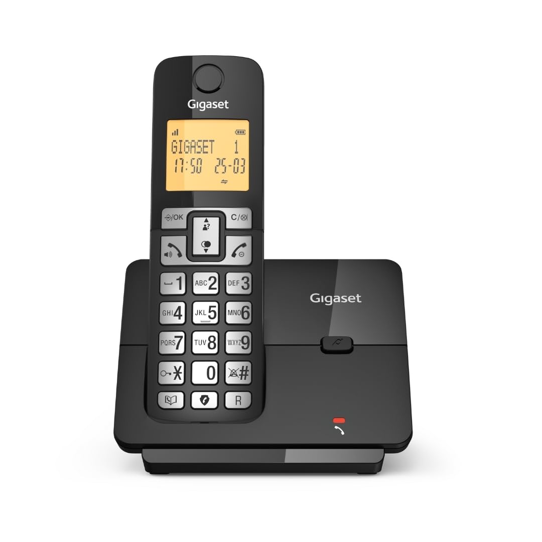 Gigaset Essential 320 - Telefono fisso senza fili con blocco chiamate, display luminoso da 1,8"", vivavoce, rubrica, lunga durata della batteria, modalità ECO, nero [Versione Italiana]
