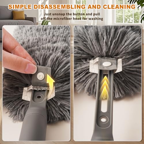 Image of Microfiber Duster with Washable and Reusable Duster Head, Microfiber Dusters for Household Cleaning, Gray