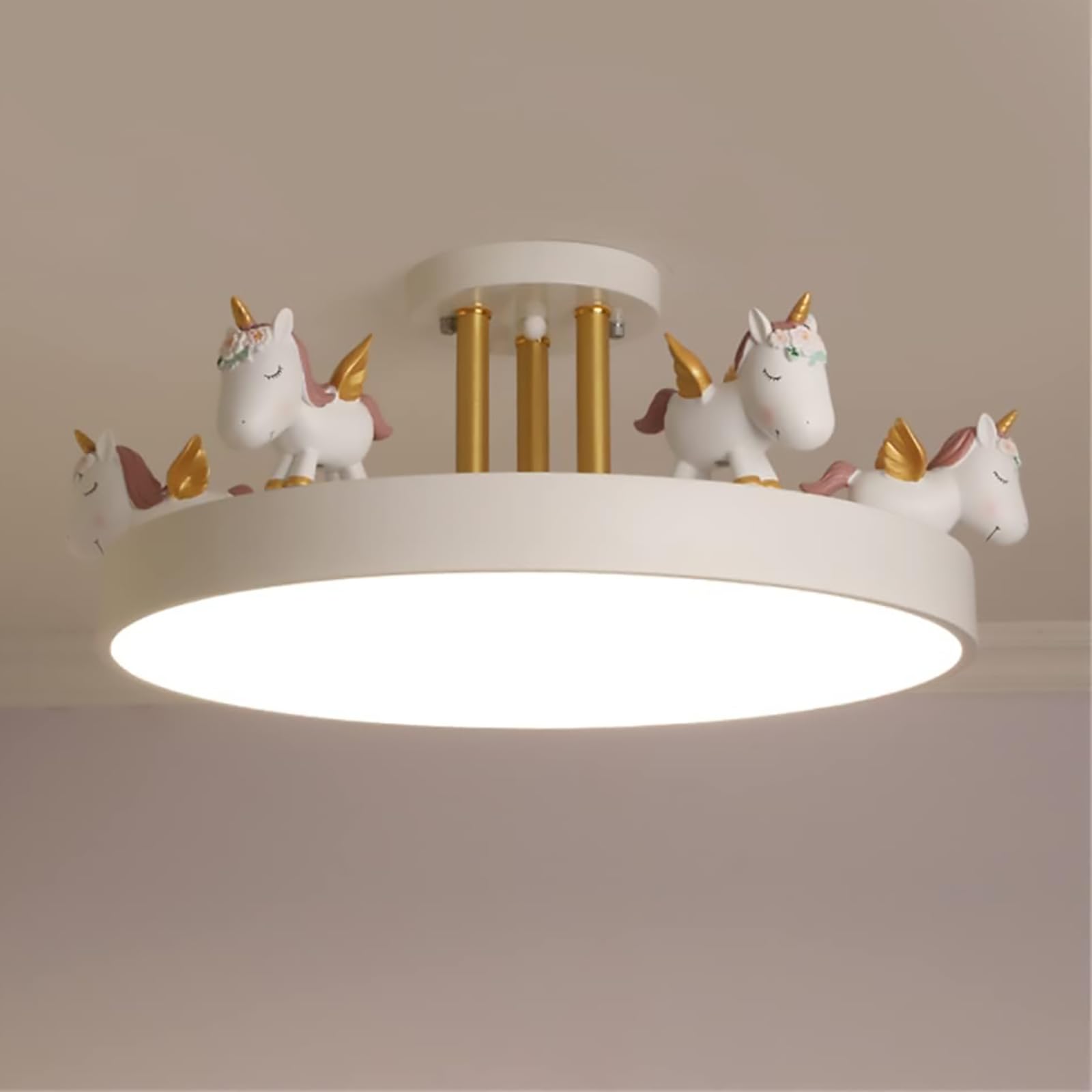HYJAUSXB Cartoon Ceiling Light Girls Room Lighting Fixtures, Round LED Chandelier 3 Color Dimmable, Flush Mount Kids Lamp for Baby Bedroom,Study Room(Metal Rod, White)