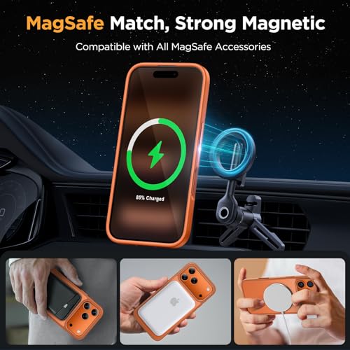 Image of Miracase Magnetic for iPhone 17 Pro Case 6.3 inch with Screen Protector, [Compatible with MagSafe] Military-Grade Protection, Anti-Fingerprint, Slim Thin Phone Case for 17 Pro Cover, Orange