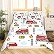 Manfei Cartoon Feuerwehrmaschinen Kinder Bettbezug Set S Größe,Feuerwehrwerkzeuge Kleinkind Bettwäsche Set,Mädchen Erwachsene,städtische Rettungsfahrzeuge Nette Tröster Abdeckung,Bunte Quilt Cover