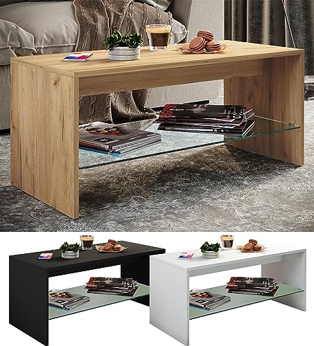 VCM Holz Couchtisch Sofatisch Wohnzimmertisch Beistelltisch Glas Wisal...