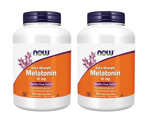 NOW Foods Supplements, Melatonin, Extra Strength 10 mg, Free Radical Scavenger*, Healthy Sleep Cycle*, 200 Veg Capsules (2)