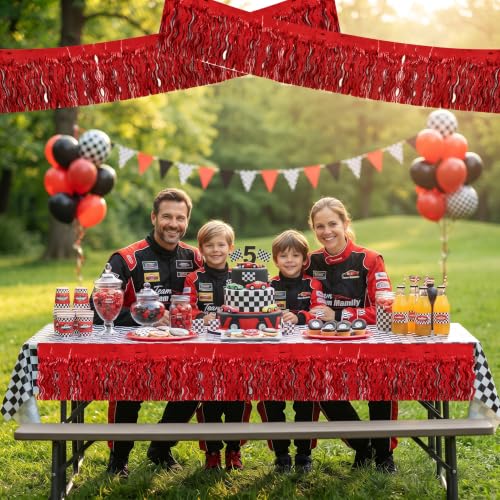 Image of BEISHIDA 3 Pack Red Wavy Foil Fringe Garland 30ft Tinsel Wall Decor