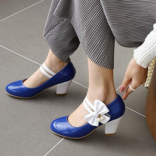 Caradise Womens Bow Chunky Mary Janes Round Toe Double Strap Pump 6