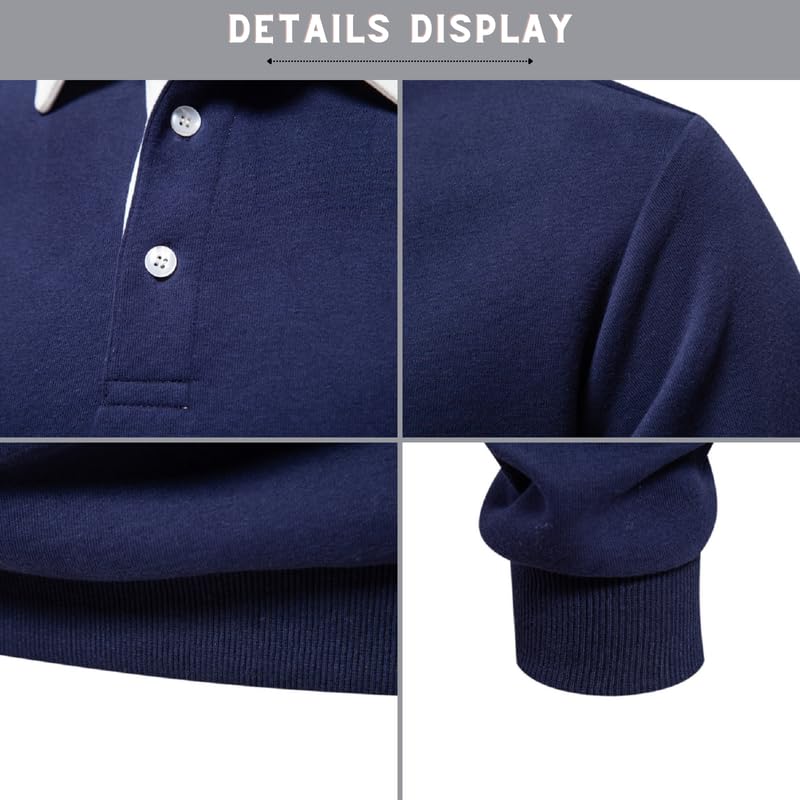 BAIMORE Men's Casual Color Block Polo Collar Long Sleeve Fall Winter Sweatshirt3