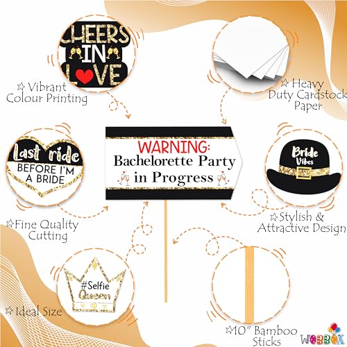 Image of WOBBOX Bachelorette Party Photo Booth Props for Bride & Groom, Bridal Shower Props, Bachelorette Party Decoration, Bride to be Party Decorations Items- Black & Golden Glitter