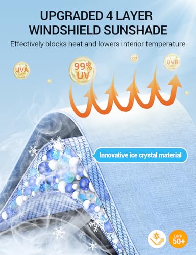 Image of Proadsy Windshield Sun Shade Umbrella for Subaru Forester 2019-2025 2026 Foldable Car Umbrella Sunshade with Soft TPU Handle Spring Structure Crystal Cooling Material Protect Car from Rays & Heat