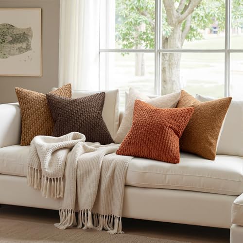 MIULEE Decorative Throw Pillow Covers 18x18 Dark Brown Textured Corduroy - 2