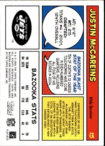 Miniatura 2 de 2005 Bazooka #15 Justin McCareins NFL Football Trading Card