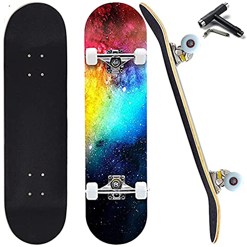 WALKEREN Skateboards para principiantes, adultos, adolescentes, jóvenes, niños, niñas, 31 x 8 pulgadas, monopatín completo estándar de 7 capas de arce canadiense de doble patada cóncava (universo)