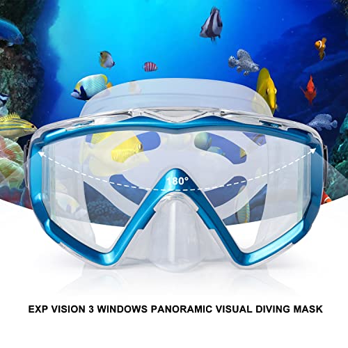 Image of Adult Pano 3 Scuba Diving Mask, Tempered Glass Snorkel Mask Anti-Fog Swim Mask No Leakage Swim Goggles with Nose Cover Snorkeling Gear for Snorkeling, Freediving, Swimming