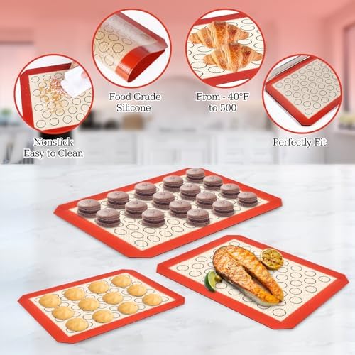 Baking Sheet with Silicone Baking Mat Set,CEKEE Stainless Steel Baking Sheet Pan Tray, Cookie Sheets for Baking, 6PCS Baking Supplies Bakeware Sets for Oven Making Cookies, Macaroons, Bread - Thumbnail 4