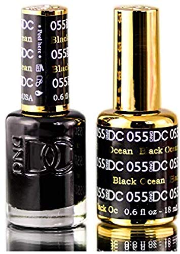 DND DC Neutrals GEL POLISH DUO, Gel Lacquer 0.5 oz + Matching Nail Polish Color 0.5 oz, Daisy Nails (with Glitter) Made in USA (Black Ocean (055))