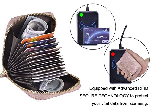 Outrip Rfid Small Credit Card Holder Wallets For Women Zipper Coin Purse With Keychain (Glitter Rose Gold) #TOP3