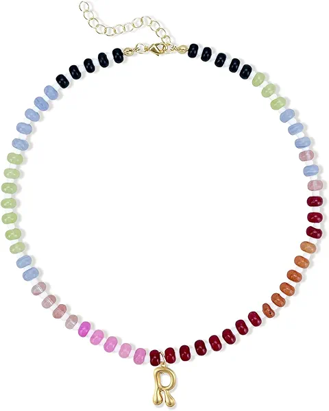 FUNOJOY Beaded Gemstone Necklace for Women, Colorful Boho Natural Stone Bead Choker Necklace Summer Beach Jewelry for Women Gift