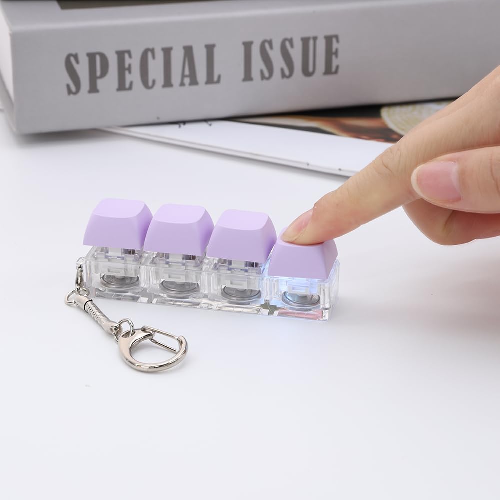 Keyboard Fidget Keychain 4 Keys Keyboard Decompression Toys with LED Light Keyboard Clicker Toy Button Stress Relief for Adult to Relief Stress Pass The Time