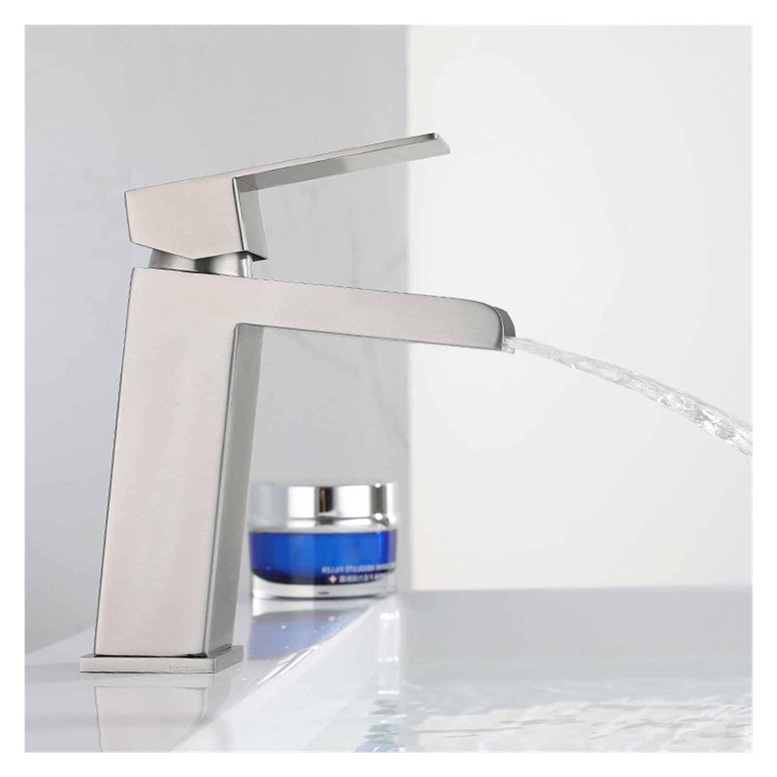 Grifo para lavabo en cascada, grifo mezclador de agua fría y caliente montado en cubierta inclinable para baño, grifo plateado negro, grifo para lavabo de tocador de acero inoxidable (color: negro con