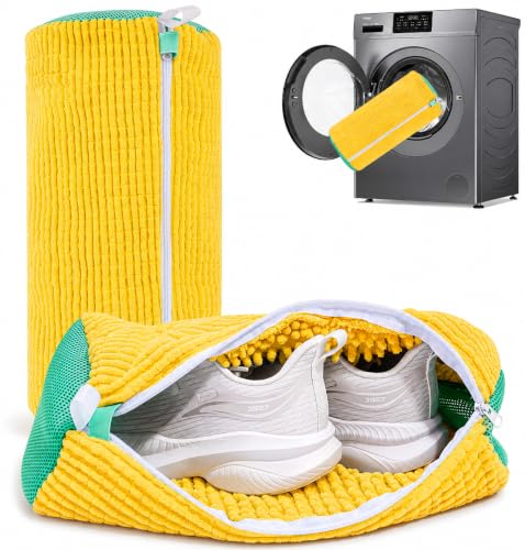 Image of LAXIS Shoe Washing Machine Bag to Wash Shoes in Washing Machine Shoe Laundry Bags for Sneakers, Reusable Shoe Cleaning Bag for All Shoe Sizes Fluffy Fiber with Side Zip - Yellow