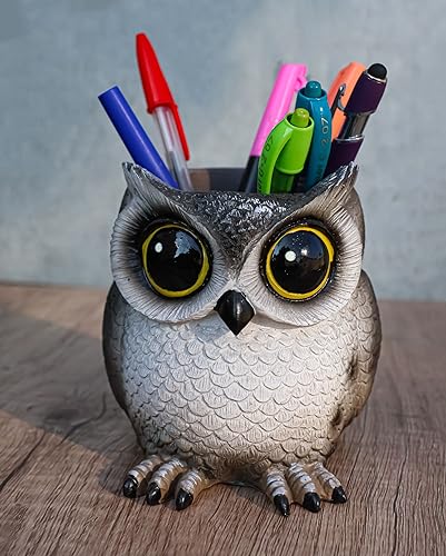 Ebros Tools Of Wisdom Whimsical Great Horned Owl Owlet Baby Stationery Make Up Brush Holder Statue Fantasy Nocturnal Chibi Owls Themed Organizer Office Desktop Pen Pencil Figurine - Image 3