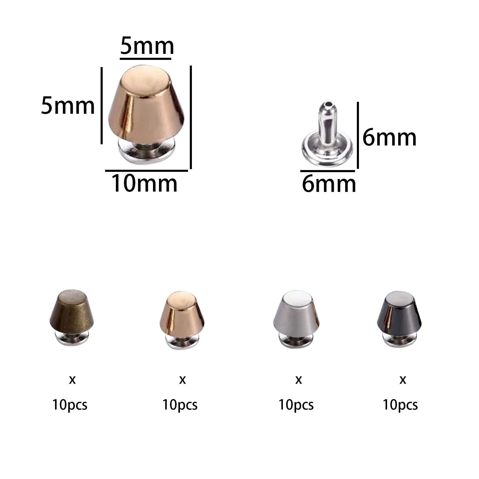 40 Sets Round Studs MetalPurse Feet Nailhead Round Flat Head Stud for Purse Handbag Feet Nailhead Spike Flat Buckle Button Cap Cone Studs Rivets for Leather DIY Crafts 4 Colors