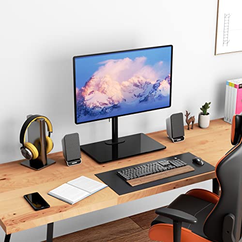 Image of Free Standing Single Monitor Stand, Height Adjustable Monitor Mount with Glass Base, Fits LCD LED Flat Curved Screen up to 32 inch, 22lbs, with Grommet Base (GMF001) by WALI