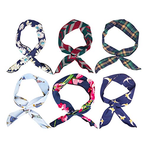 REAL SIC Twist Bow Wire Headband 6-Pack - Stylish & Flexible Boho Patterned Fabric Hair Band for Yoga, Exercize, Festivals or Everyday Wear (Twee)