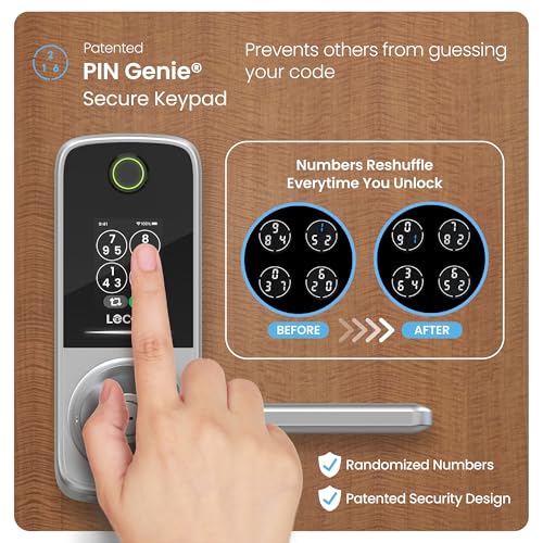 Image of Lockly Secure Pro Smart Lock with Handle - Biometric Fingerprint & Patented Anti-Peep PIN Genie Keypad, Built-in Wi-Fi Keyless Entry Door Lock, App Remote Control, Works with Alexa & Google Assistant