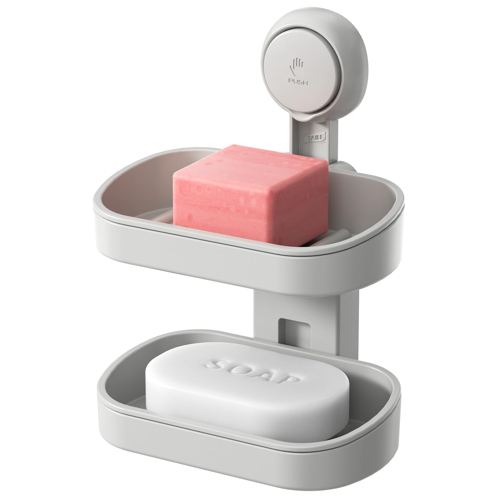 TAILI Soap Holder, Soap Dish for Shower Suction Cup, Bar Soap Holder, Gray