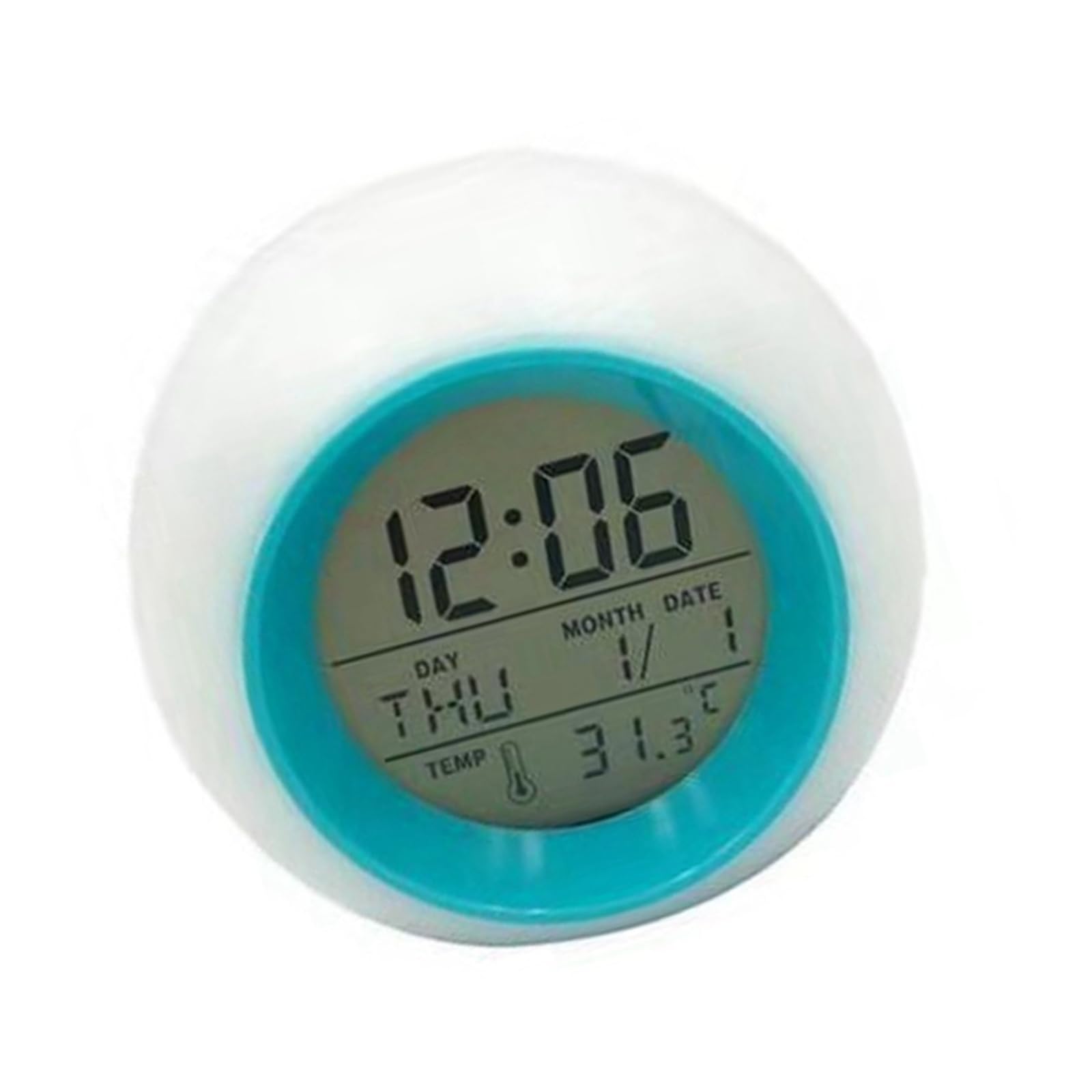 Piceioep Kids Adults Quiet Round Digital Alarm Clock 7 Changing Color Nightlight Battery Operated Snoozes Function Bedroom Decors Quiet LED Calendar Desk Clock