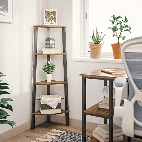 Meerveil Corner Shelf, 4 Tier Ladder Shelf, Industrial Free Standing Bookshelf Bookcase, Wooden Storage Rack Display Shelving Unit, for Hallway Living Room Bedroom Office, Rustic Brown - Image 3