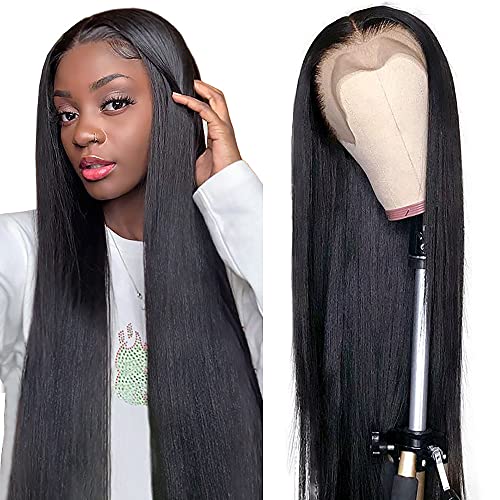 Sdamey HD Transparent 13X4 Straight Lace Front Wigs for Black Women Brazilian Virgin Human Hair Wigs with Baby Hair Pre Plucked Lace Frontal Wigs 150% Density Natural Color (26 Inch)