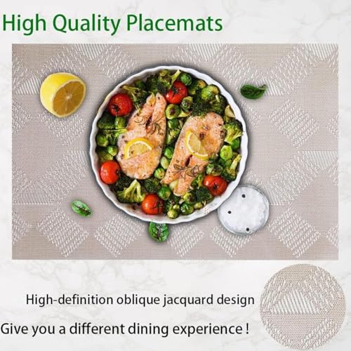 Image of YELONA Placemats for Dining Table - Heat Resistant, Non-Slip & Washable PVC Vinyl Table Mats - Set of 4, 45 x 30 cm (Beige & Cream)