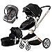 Poussette Hot Mom 3en1 rotation 360 °, poussette avec baignoire pour bébé et siège de sport, y compris adaptateur pour siège bébé, cadre en aluminium, modèle 2022 (Noir-3in1, avec siège auto)