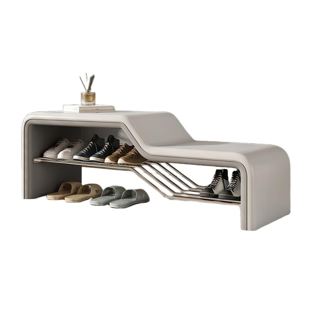 Banc à chaussures rembourré en cuir multifonctionnel avec grand rangement