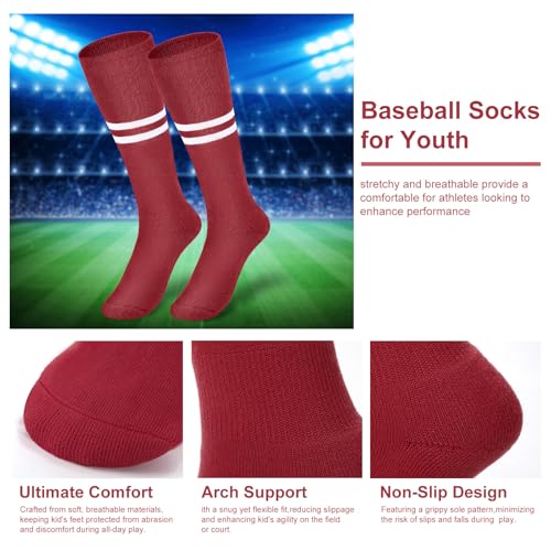 Image of XZQTIVE Baseball Softball Socks and Belt Combo Set Adjustable Softball Socks and Elastic Belt for Kids Youth Adult