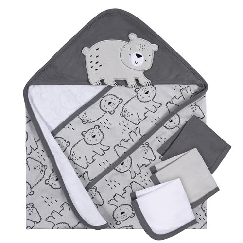 Image of Gerber 4-Pack Baby Boys Bear Hooded Towel and Washcloths