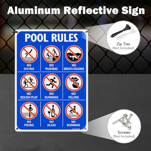 Cartel Reglas de Piscina T&R 14x10 Pulgadas Aluminio miniatura 5