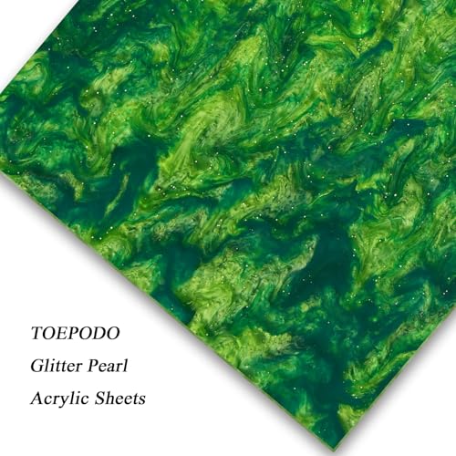 Image of TOEPODO Pearl Cast Acrylic Sheets Pearlescent Glitter Acrylic Sheet 1 /8 Thickness Acrylic Sheets for Laser Cutting for Art Design DIY Crafts /Home Deco (3, Deep Green, 8x12 Inch)