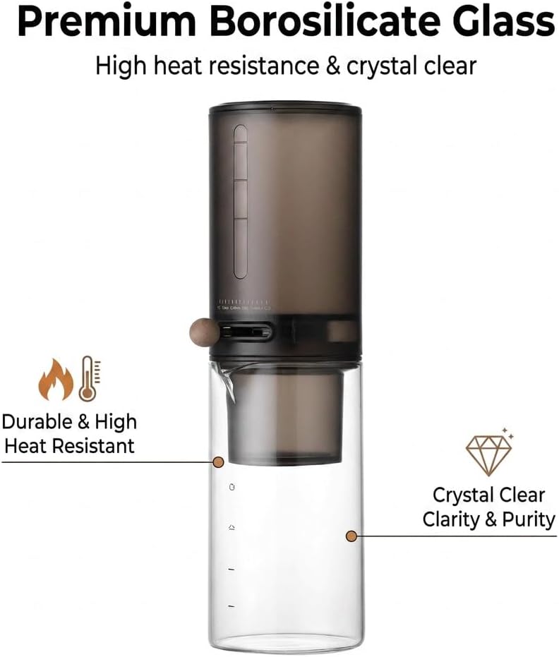 Adjustable Drip Cold Brew Coffee Maker, 400ml Borosilicate Glass Iced Coffee Brewer, Detachable Portable Cold Coffee Infuser for Fridge, Home, Office & Travel