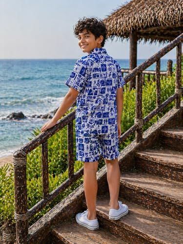 Image of Ninos Dreams Boys Cotton Rayon Halfsleeves Coord Set with Shirt & Shorts /Boys Vacation wear /boys co ord set /Boys Tropical print Shirt & Shorts set /Boys Clothing Set