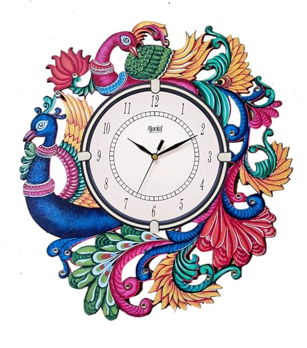 Image of Ajanta Wall Clock Wooden Wall Clock Peacock (35x32 cm)