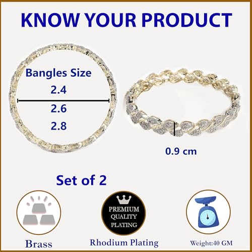 Image of ZENEME Leaf Shaped American Diamond Gold Plated Bangles Jewellery For Women & Girls (2.6)
