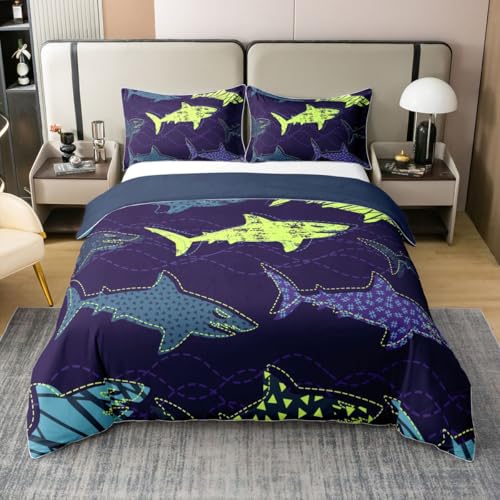 Erosebridal 100% Cotton Shark Bedding Set Queen Deep Sea Animal