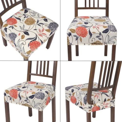 Image of SearchI Dining Chair Seat Covers Set of 6, Rear Covered, Orange Flower