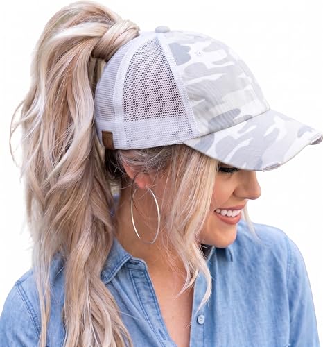 Image of Funky Junque Womens Baseball Cap Dad Hat Ponytail Messy Bun Trucker Ponycap