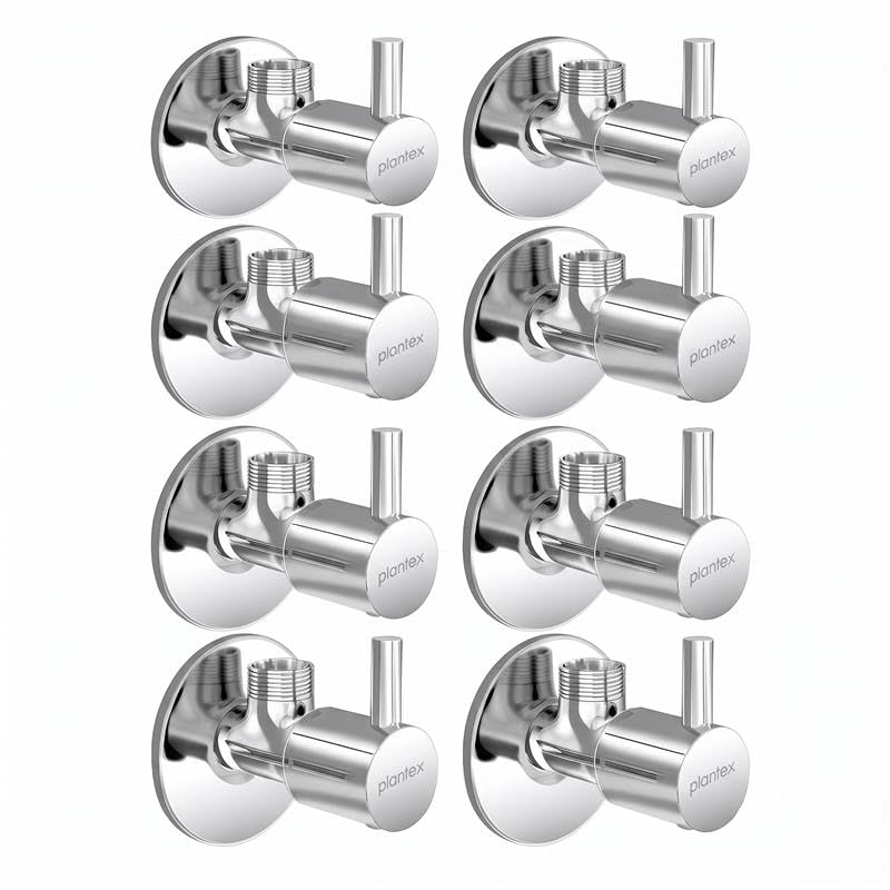 Image of Plantex Single Lever Angle Cocke for Bathroom with Brass Spindle /Angle Valve with Wall Flange and Teflon Tape /Stop Cock for Wash Basin /Kitchen- Pack of 8 (Chrome)