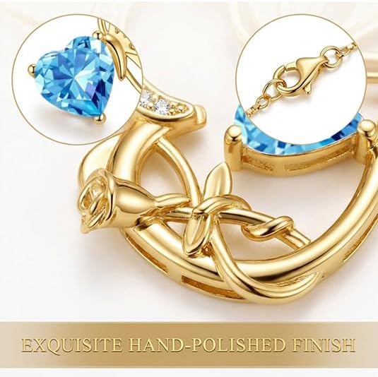 Birthstone Heart butterfly Necklace for Women, Infinity Pendant 14K Gold /18K White Gold Womens Necklaces, Jewelry Anniversary Birthday Christmas Gifts for Her Mom Wife